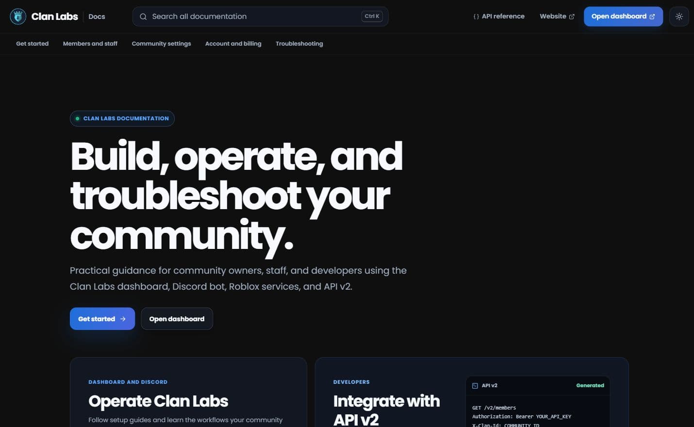 The current Clan Labs documentation homepage